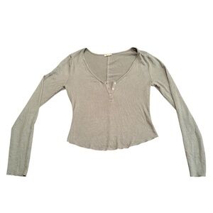 Free People Ribbed Henley Long Sleeve Top – Size L